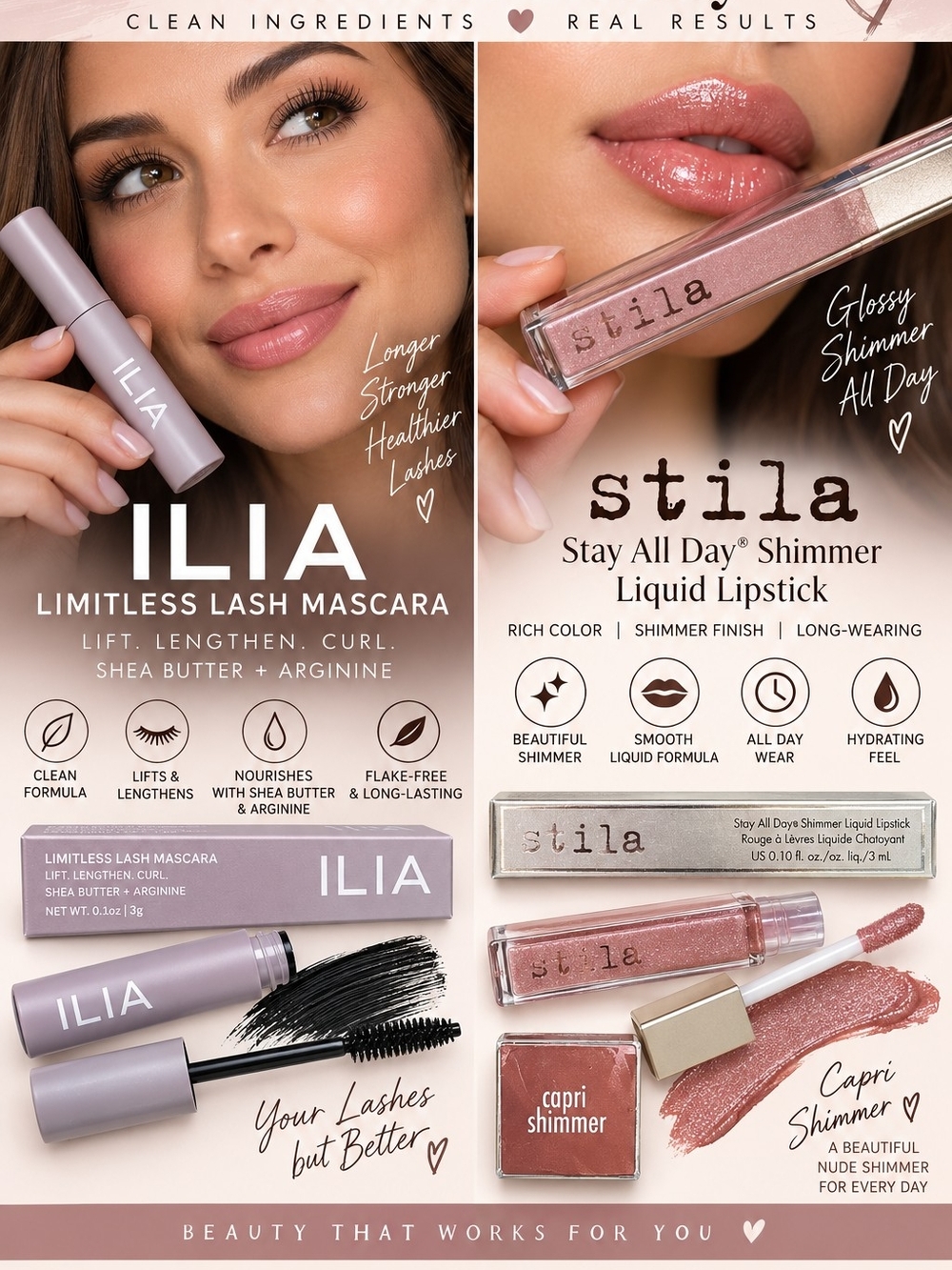 ILIA Limitless Lash Mascara & Stila Capri Shimmer Liquid Lipstick - Pick One